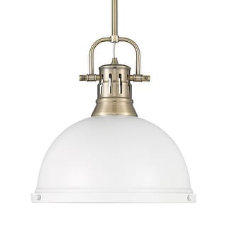 Yep by Golden Lighting Duncan 1-light 14in Rod Hung Pendant in Aged Brass and Matte White shade