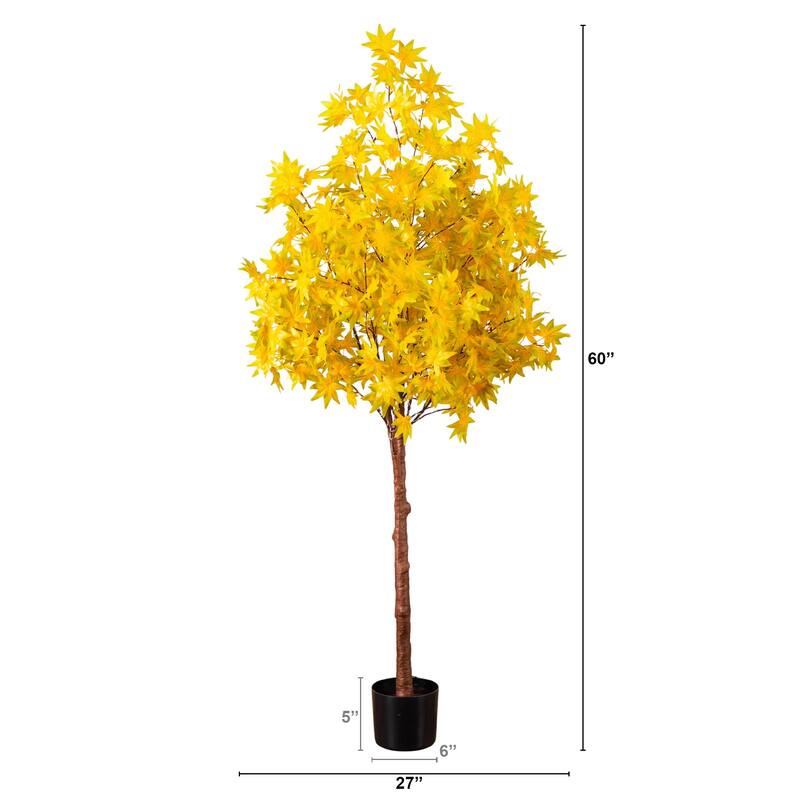 Pre-Lit Yellow Maple Fall Harvest Artificial Tree - 5' - Warm White LED Lights