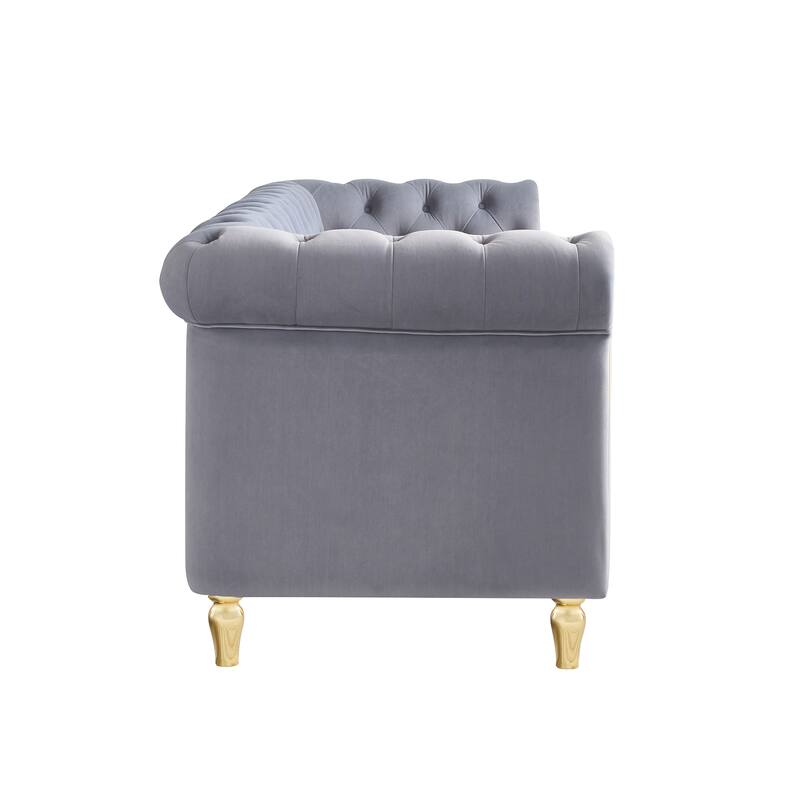 Chesterfield Velvet Sofa with Golden Decorative Strip for Living Room