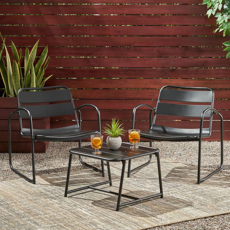Cowan Outdoor Modern 2 Seater Chat Set by Christopher Knight Home - Matte Black