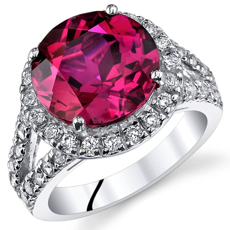 Sterling Silver 6.75 ct Created Ruby Engagement Ring