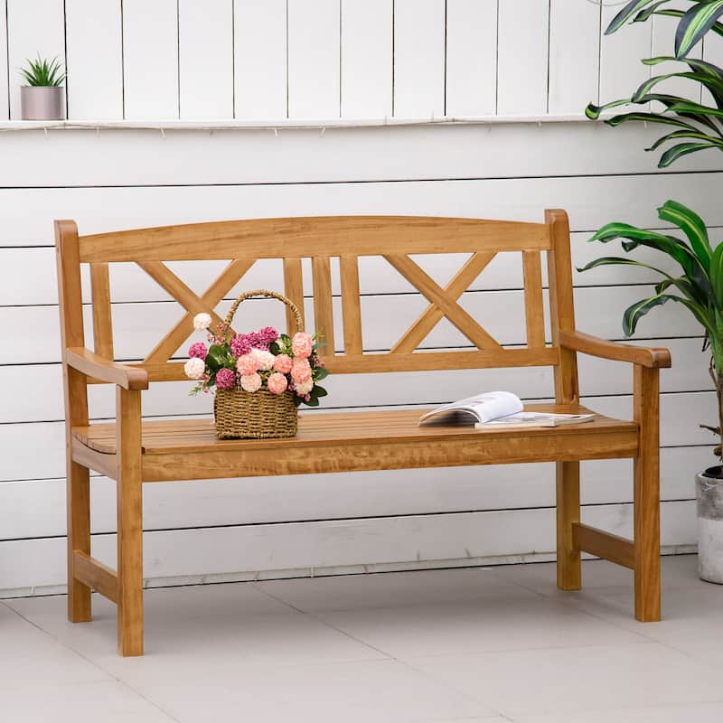 Outsunny 2-Seater Wooden Garden Bench 4FT Outdoor Patio Loveseat for Yard, Lawn, Porch