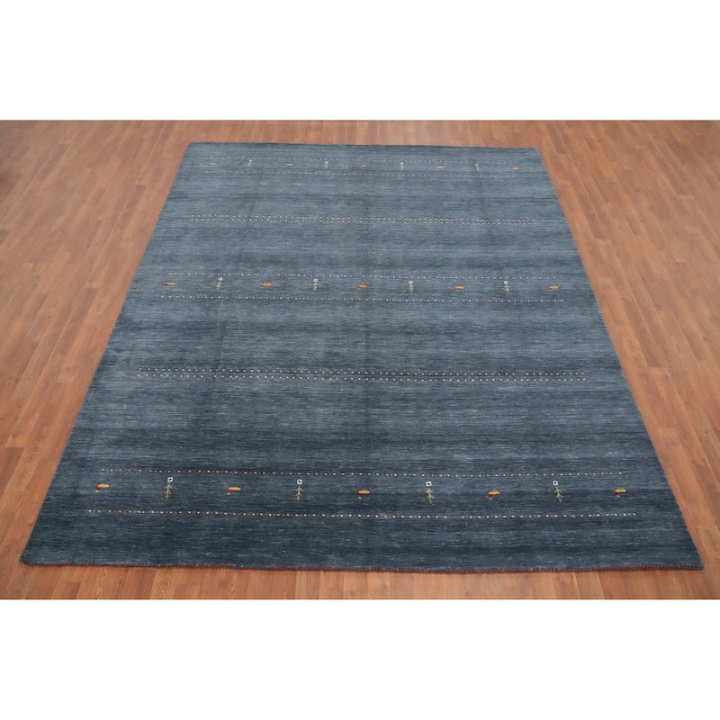 Hand Knotted Oriental 100% Wool Carpet Tribal Animal Pictorial Navy Blue & Blues Gabbeh Area Rug - 9' 11'' X 8' 0''