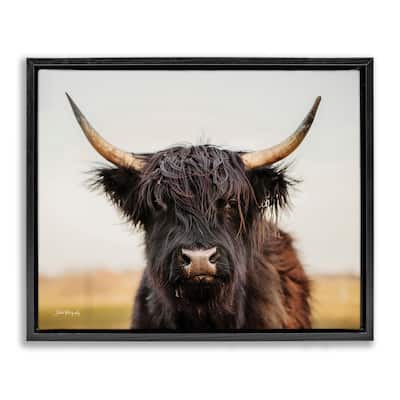 Stupell Black Highland Cow Portrait Framed Floater Canvas Wall Art Design by Dakota Diener