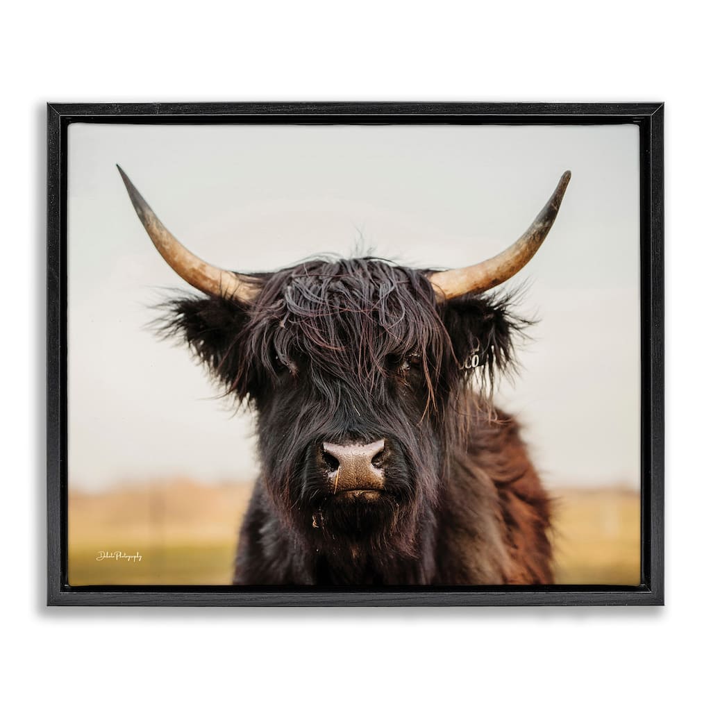 Stupell Black Highland Cow Portrait Framed Floater Canvas Wall Art Design by Dakota Diener