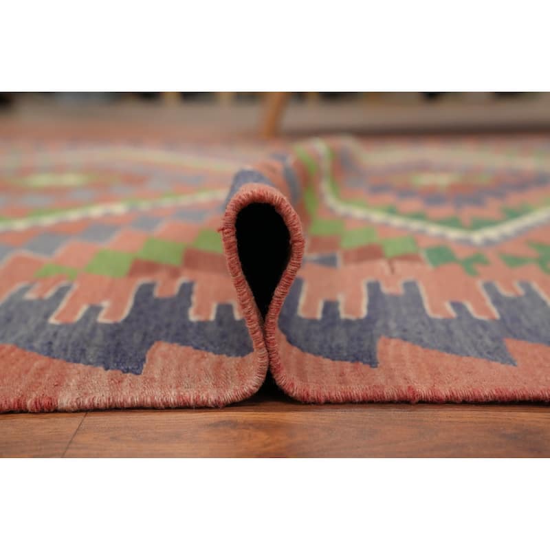 Hand Woven Oriental 100% Wool Carpet Southwestern Tribal Coral Kilim Area Rug - 7' 8'' X 6' 1''