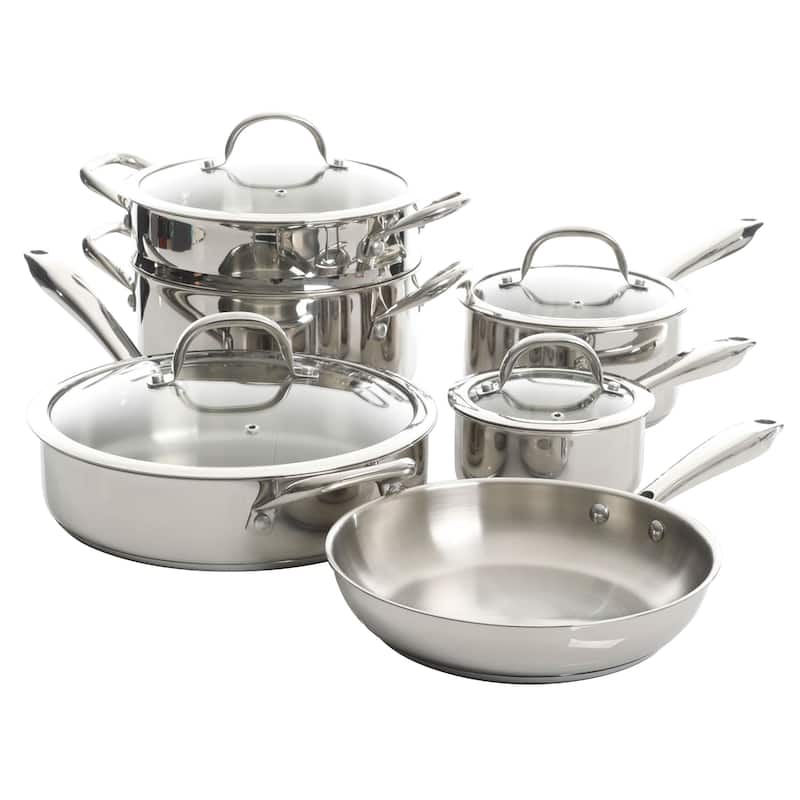 Heavy Duty Stainless Steel Cookware 10 Piece Set - Silver