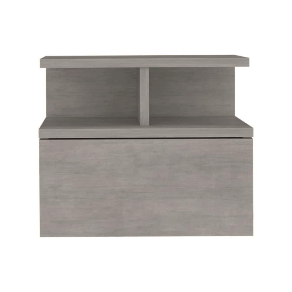 Floating Nightstand with Drawer, Concrete Gray, Space-Saving Design