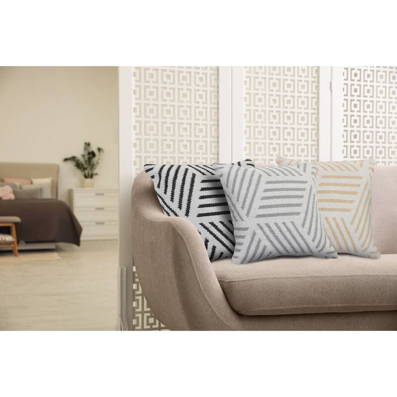 Handwoven Geometric Striped Square Throw Pillow - 20" - White and Gray