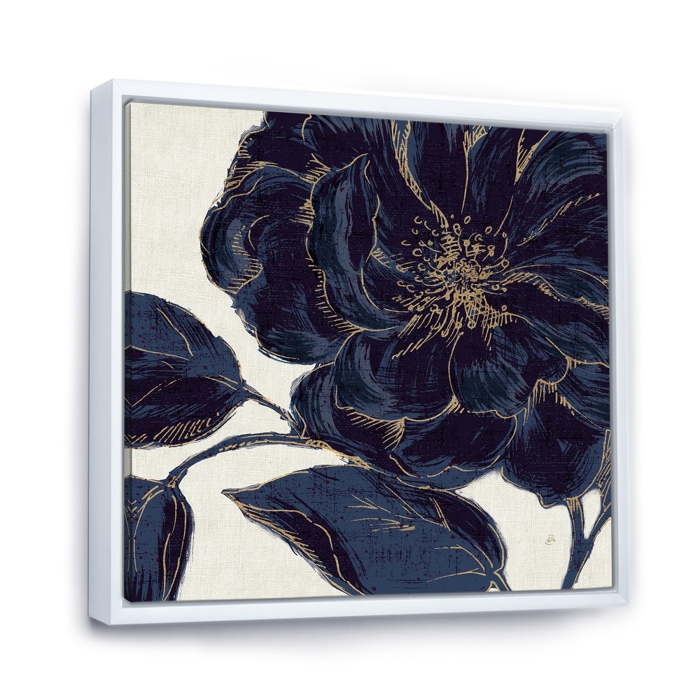 Designart "Dark Rose Gilded Gold" Floral Framed Canvas
