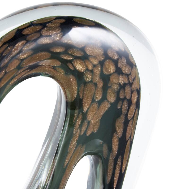 Black Glass Curved Cutout Abstract Decorative Sculpture with Gold Spotted Accents