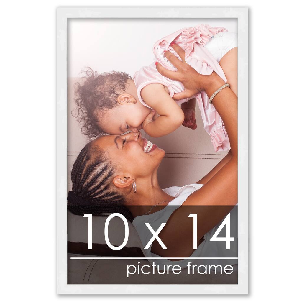 10x14 White Wood Picture Frame - UV Acrylic, Foam Board Backing, Hanging Hardware