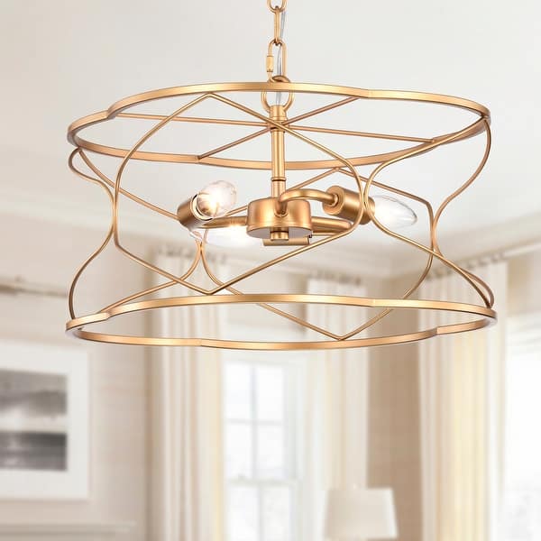 slide 2 of 13, 15" Whispire Matte Gold 15-inch Ceiling Pendant Light with Caged Drum