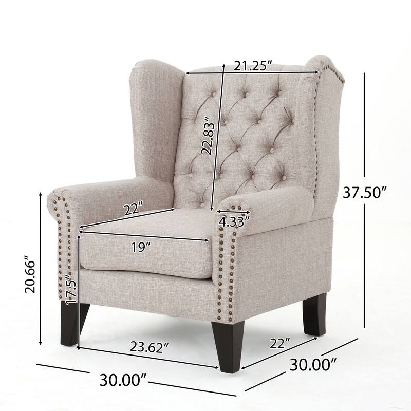 Retro Wingback Chair Rolled Armrest Sofa Chair Beige Club Chair