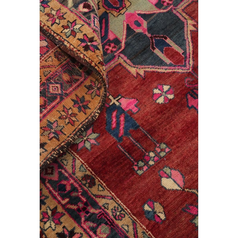 Hand Knotted Oriental 100% Wool Carpet Traditional Geometric Red Heriz Runner Rug - 10' 7'' X 3' 9''