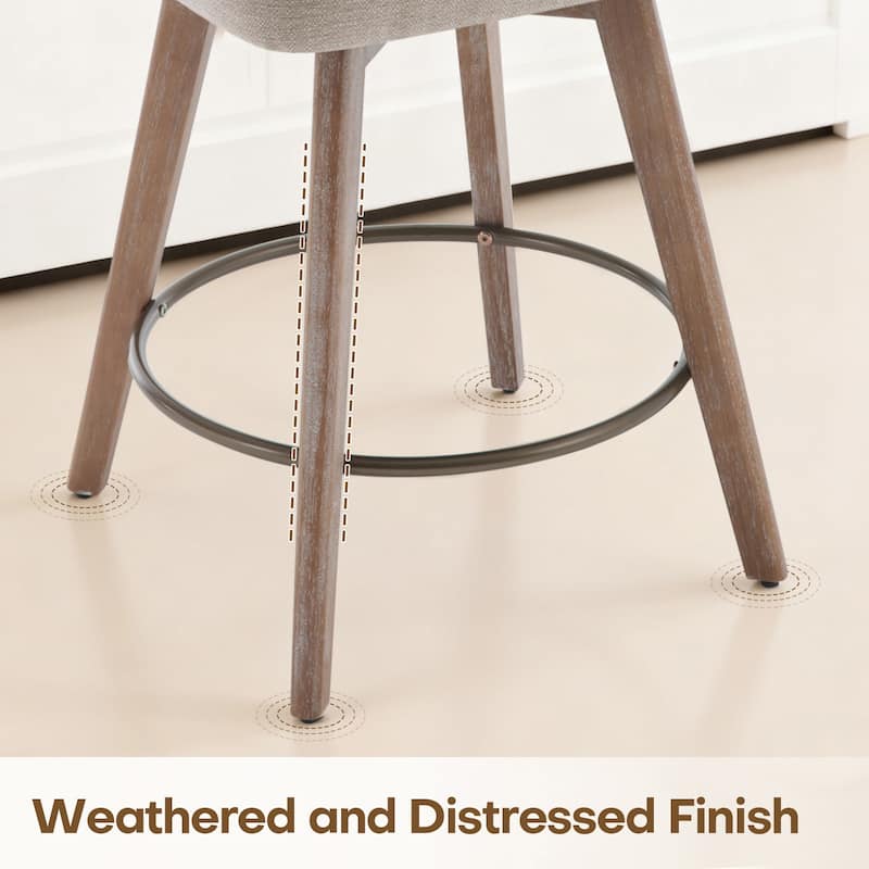 26" Upholstered Counter Height Swivel Bar Stool, Counter Stools with Solid Wood Legs - 39.37"H x 22.44"D x 21.65"W