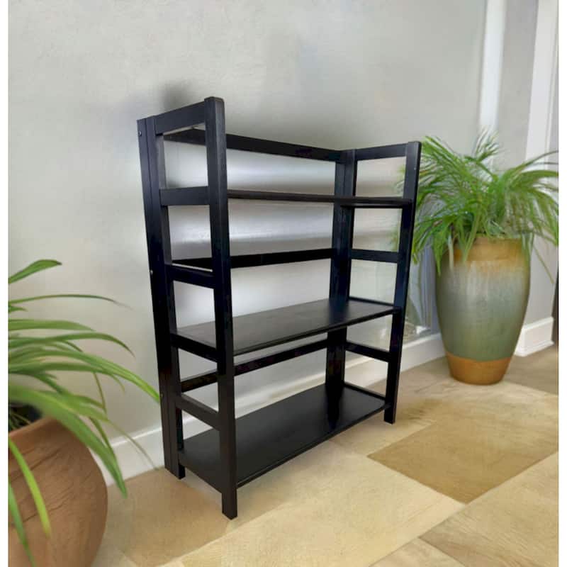 Solid Acacia 3 Shelf Folding Bookcase in Mahogany