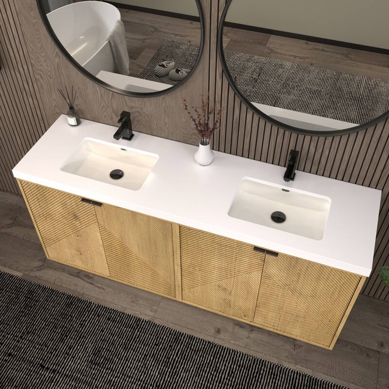 Milano 72" Freestanding Bathroom Vanity with Double White Sink