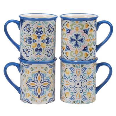 Certified International Lemonade 16 oz. Mugs, Set of 4 Assorted Designs