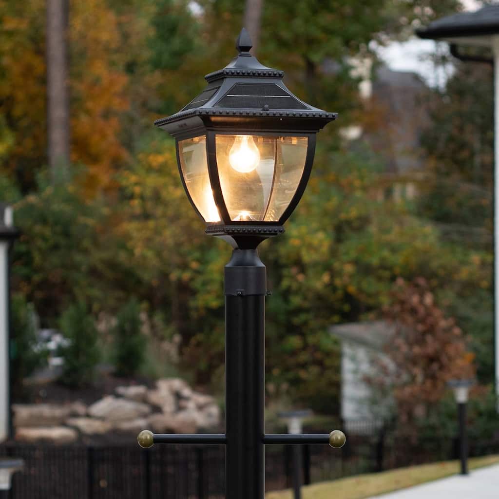 Pagoda Bulb Black Solar 3' Fitter Post Light with Pier or Wall Sconce