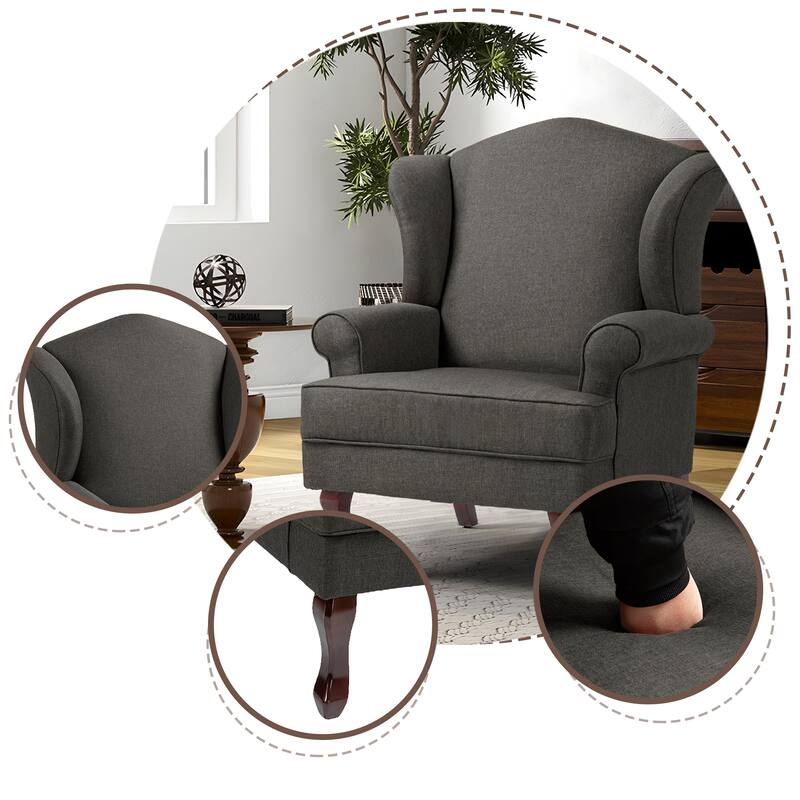 Elegant Living Room Wing Back Arm Chair Upholstered Accent Chair