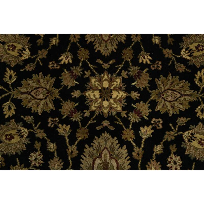 Hand Knotted Oriental 100% Wool Carpet Traditional All-Over Black Agra Area Rug - 9' 2'' X 6' 2''