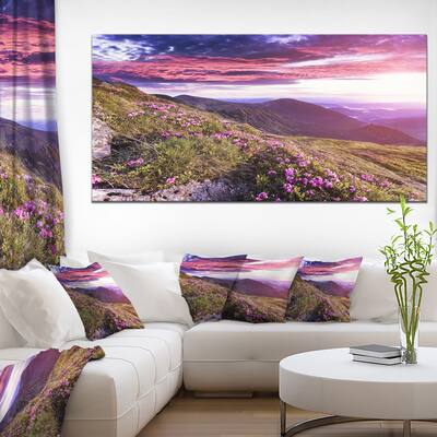 Rhododendron Flowers in Hills - Landscape Photo Canvas Art Print - Purple