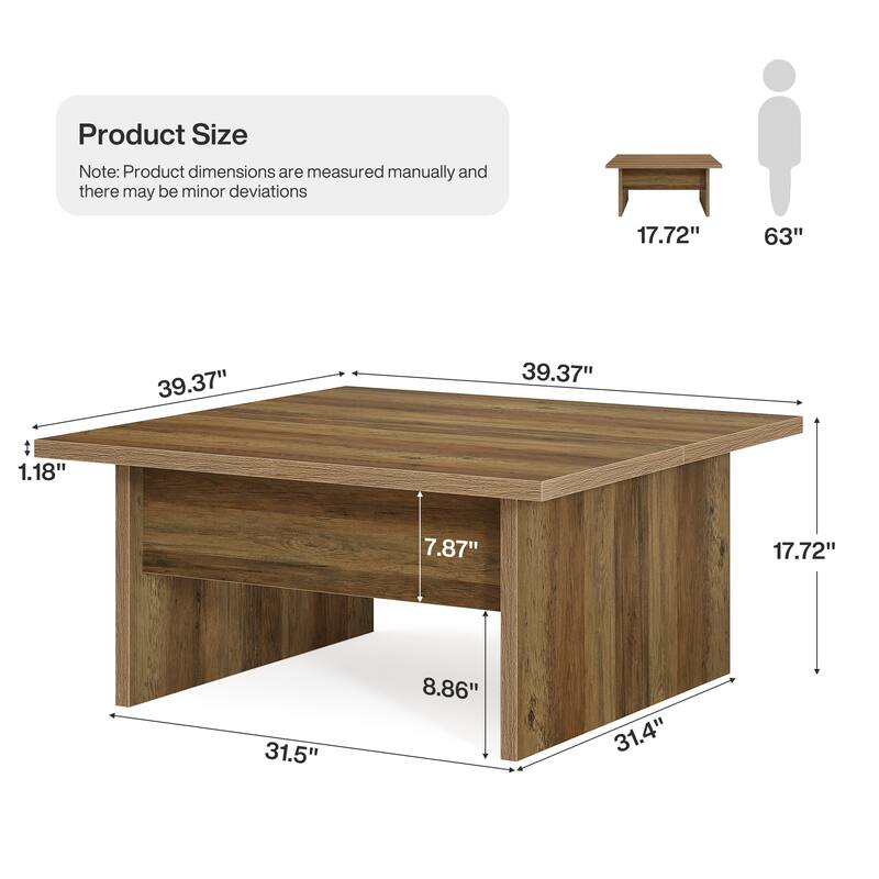 Square Coffee Table, 39.4-Inch Farmhouse Cocktail Tea Center Table