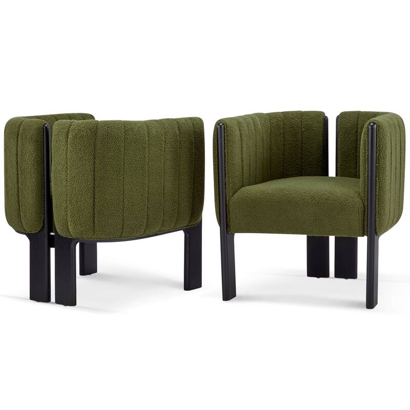 Modern Dining Chairs, Boucle Fabric Accent Chairs for Living Room, Upholstered Lounge Armchair with Wood Frame, Set of 2