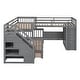 preview thumbnail 10 of 43, Twin-Twin over Full L-Shaped Bunk Bed with 3 Drawers, Portable Desk, Wardrobe, Guardrails & Solid Pine Frame, Grey