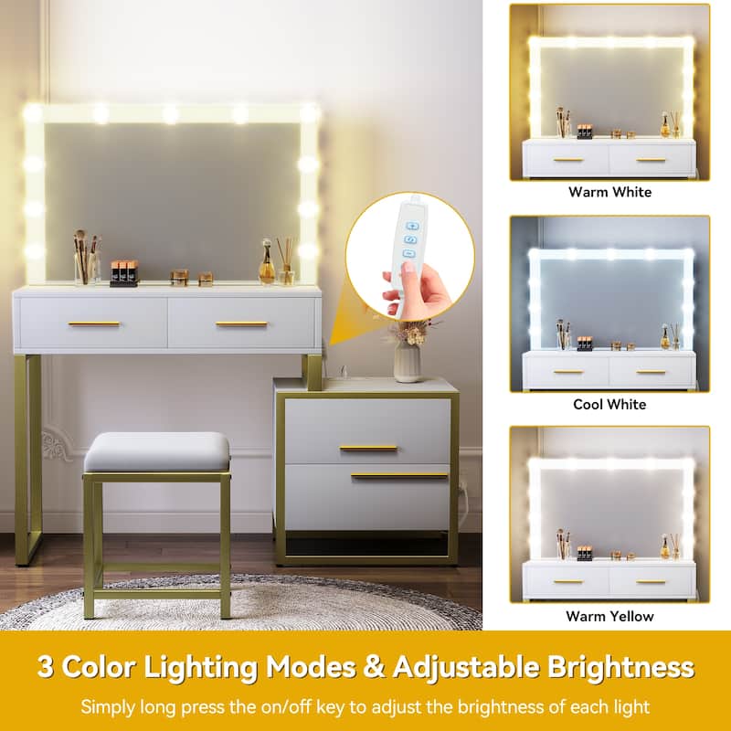 Makeup Vanity Table with Mirror and 10 LED Light Bulbs - 31.5"L x 15.7"W x 57.3"H