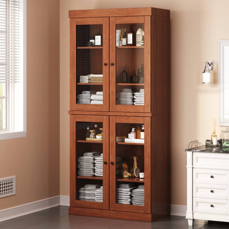 100% Solid Wood 32" Bathroom Cabinet with Optional Doors by Palace Imports - Mocha- 4 Doors Glass