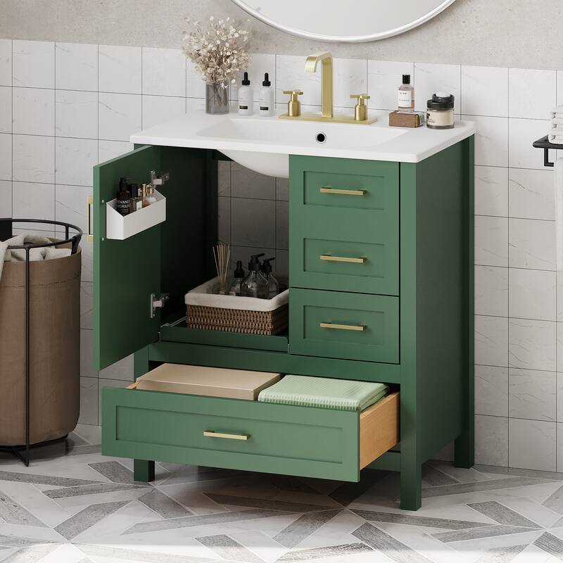 30" Modern Bathroom Vanity Set with Ceramic Sink - Soft-Close Doors & 3 Drawers, Storage Cabinet with Removable Tray