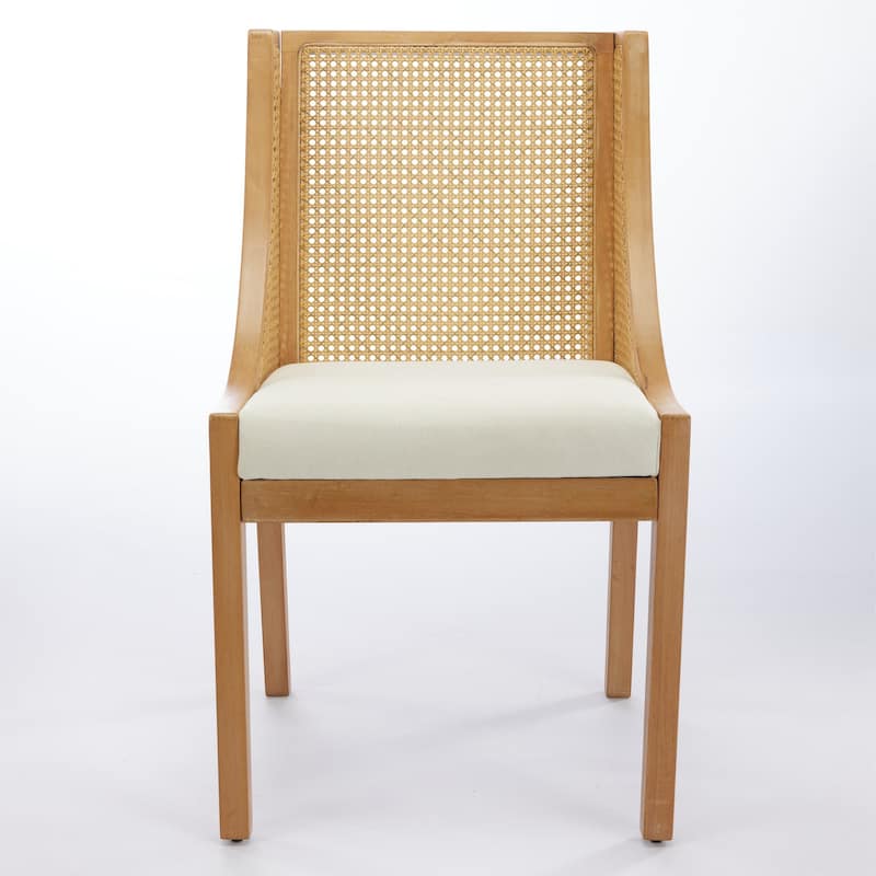 Rattan Dining Chairs, Solid Wood Frame with Decorative Armrests, Upholstered Seat, Rustic Wooden Style Side Chairs,Single Pack