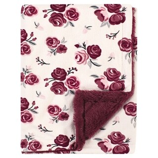 Hudson Baby Infant Girl Plush Blanket with Furry Binding and Back, Rose, One Size - Rose - One Size