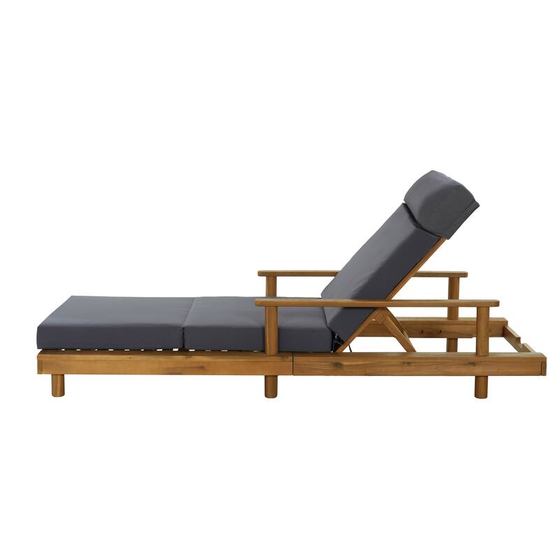 Christopher Knight Home - Modern Indoor/Outdoor Acacia Wood 4-Fold Adjustable Chaise Lounge with Water-Resistant Cushion