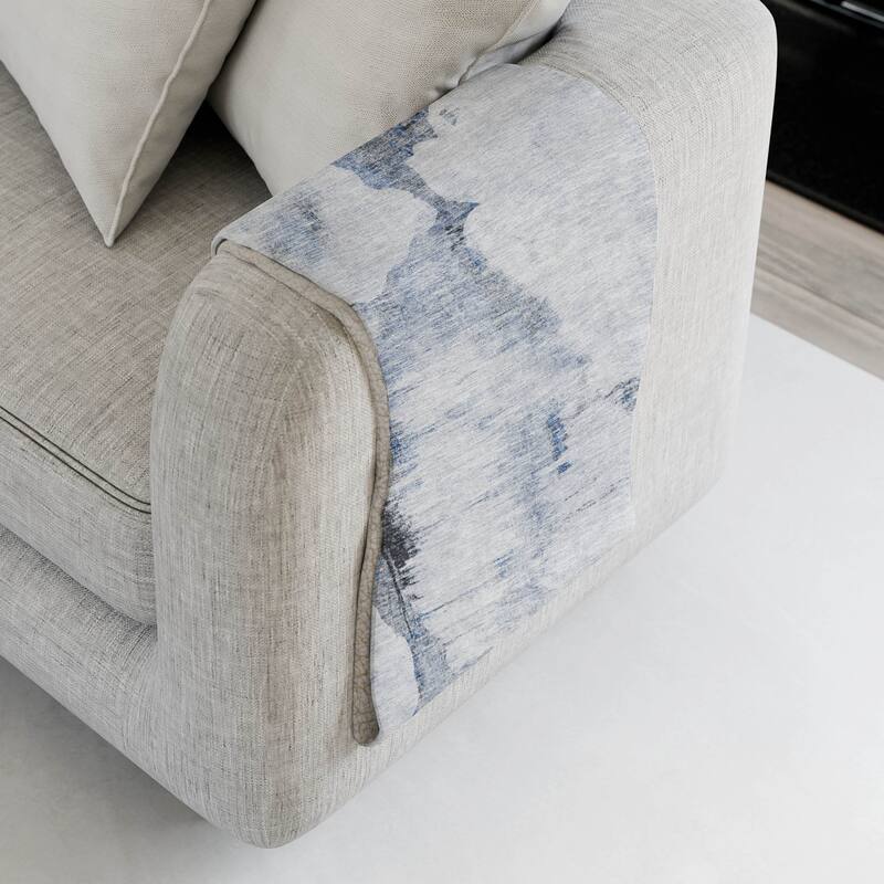 Premium Machine Washable Abstract Modern Sherpa Throw Blanket - Blue - 4'2" x 5'10"