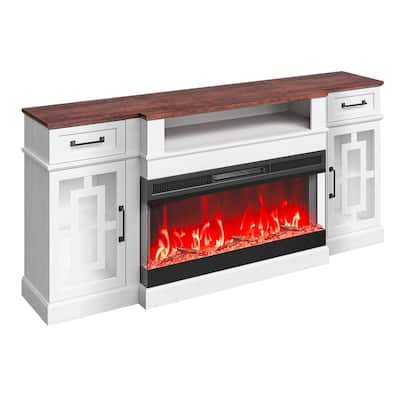 80 Inch Fireplace TV Stand with LED Lights Remote Control and Timer - 70 x 15.51 x 32.60 in