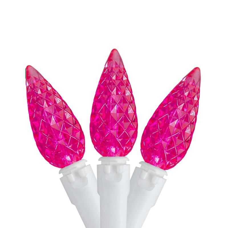 LED C6 Faceted Christmas Lights - Pink - 22.5' White Wire - 70ct