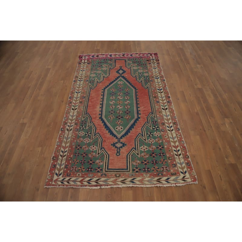 Hand Knotted Oriental 100% Wool Carpet Traditional Medallion Oranges & Rust Hamedan Area Rug - 6' 7'' X 3' 11''