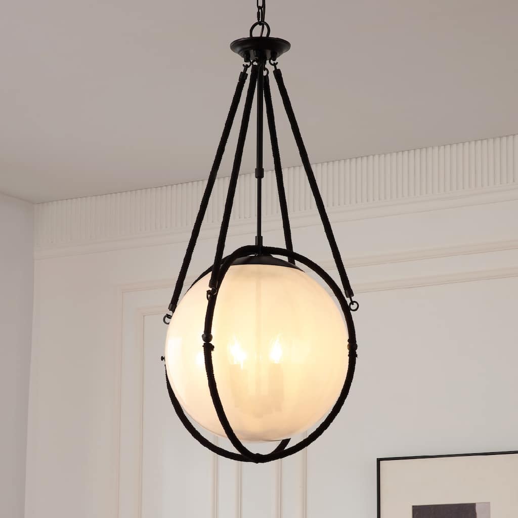VidaLite Voyager 4-Light Matte Black Pendant, Hanging Pendant Light With Rope Detailing and Smoked Glass Shade - 38" x 18"