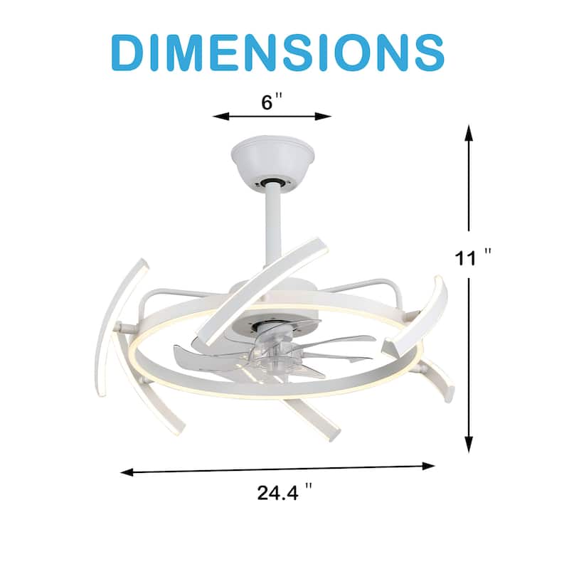 Oaks Aura DeClue 24in. 6 DIY-Shape Smart Ceiling Fan with Light,Cyberpunk Futuristic 6-Speed Quiet Ceiling Fan w/ Remote