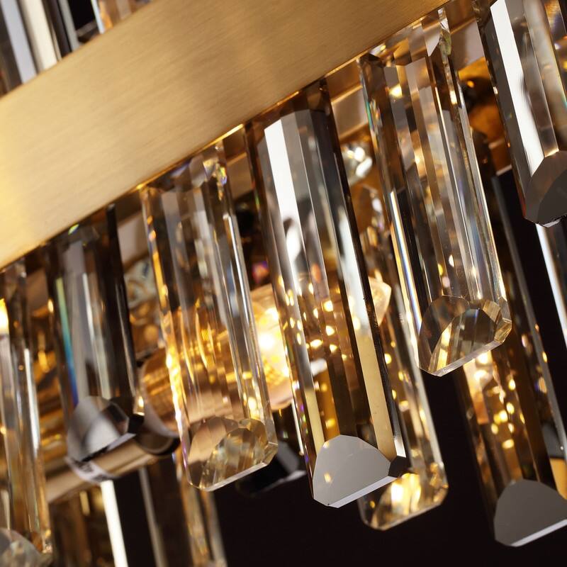 35.4'' Modern Crystal Chandelier 16-Light Rectangle Gold Brass Chandelier Luxury 2-Tier Crystal Pendant Light for Kitchen Island