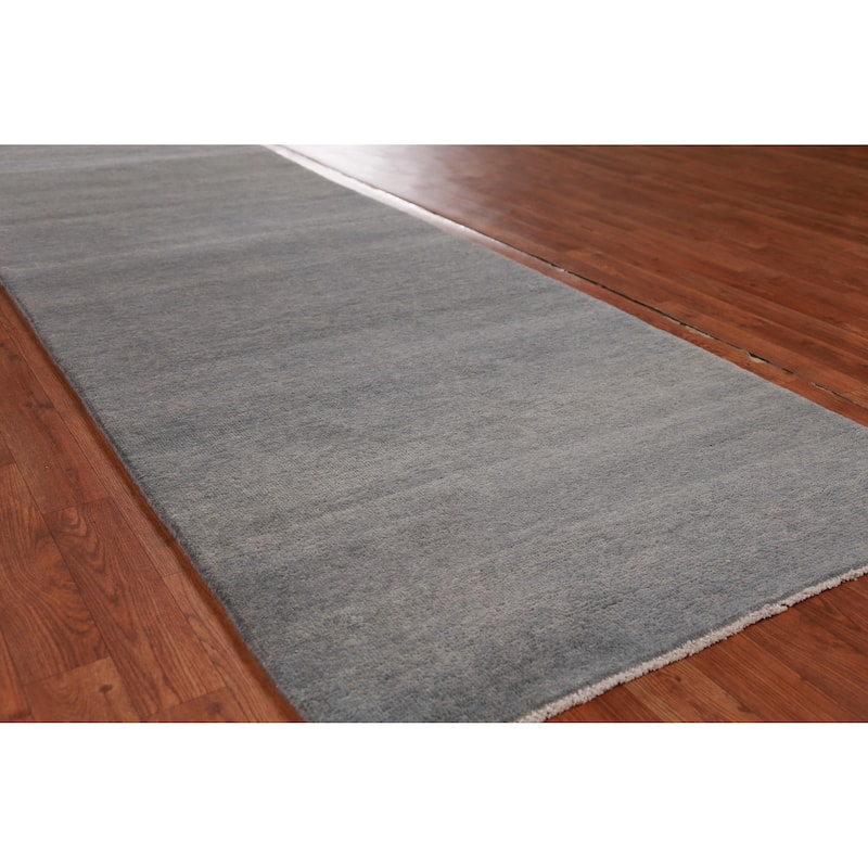 Hand Knotted Oriental 100% Wool Carpet Modern Solid Greys & Charcoal Gabbeh Runner Rug - 10' 1'' X 3' 3''