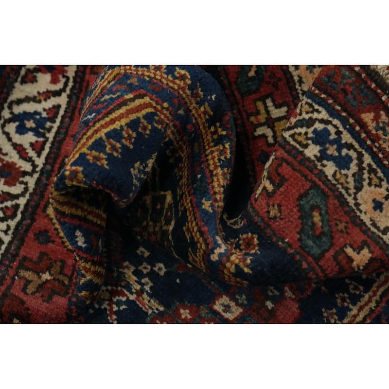 Hand Knotted Oriental 100% Wool Carpet Traditional Geometric Navy Blue & Blues Mahal Area Rug - 6' 5'' X 3' 6''