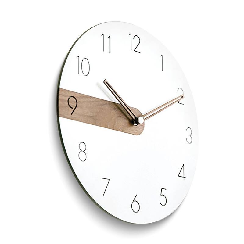 Curata White Acrylic with Walnut Accent Quartz Wall Clock with Silent Movement