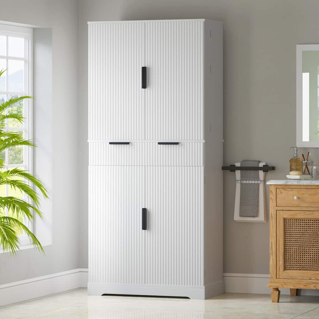 Roomfitters 72" Tall Fluted Kitchen Pantry Cabinet with 4 Pull-Out Drawers & 6 Door Spice Racks