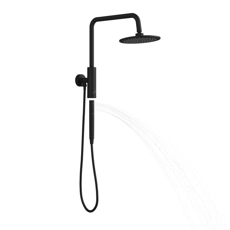 Aquarius 8-in Rain Showerhead Shower System with Pivoting Shower Arm and Magnetic Handshower Holder Matte Black