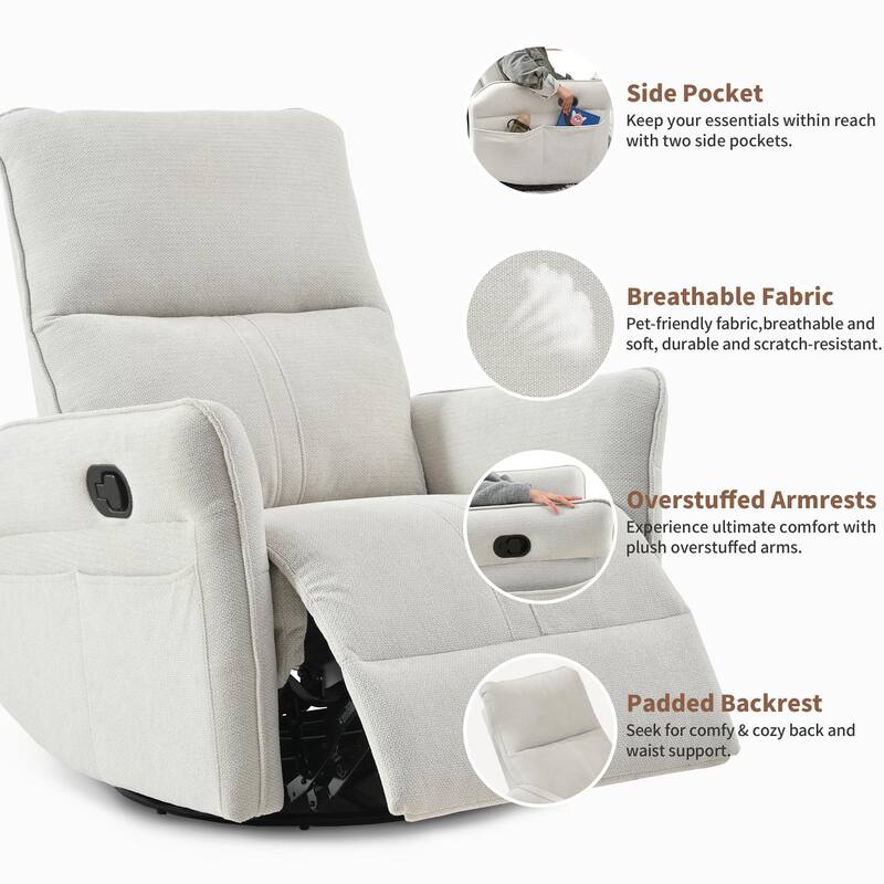 360° Swivel Rocker Manual Recliner Chair for Living Room, Bedroom