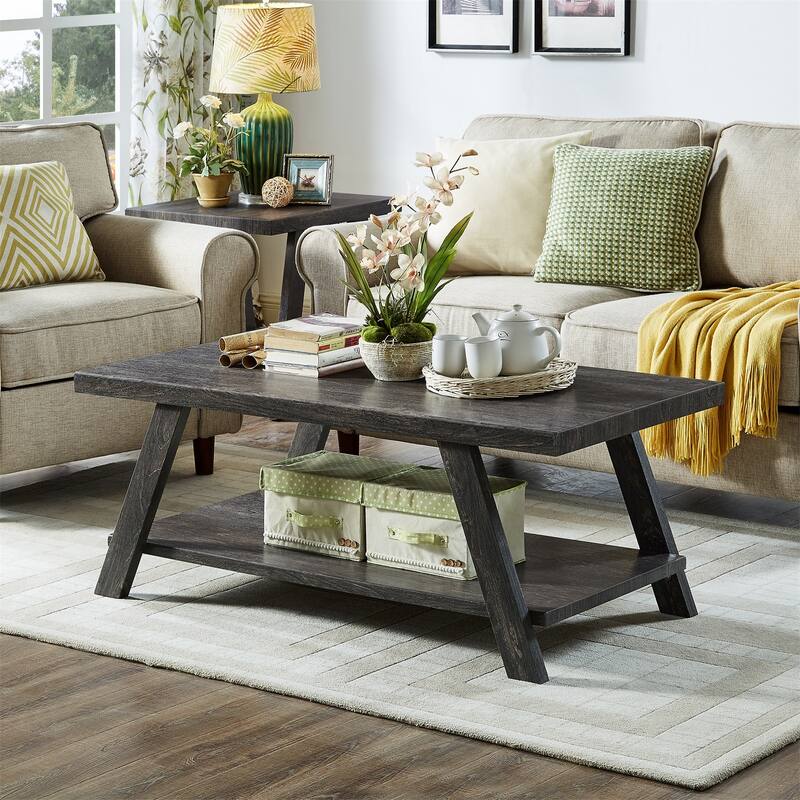 Contemporary Wood Coffee Table with Shelf - Charcoal